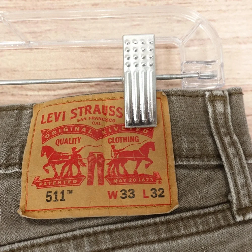 Levis 511 Jeans Mens 33x32 (32x30) Green Medium Wash Slim Tapered Stretch Denim